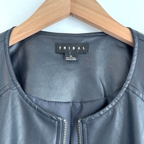 Tribal Navy faux leather jacket with mesh panels size 10 women’s full zip - Picture 2 of 10